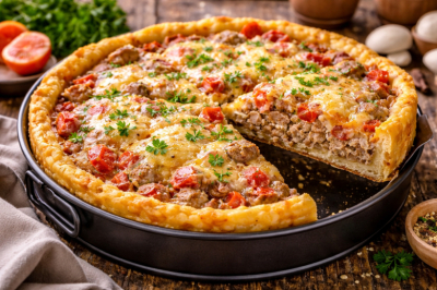 А тесто тут из вареной картошки: открытый мясной пирог — невероятно вкусный и простой